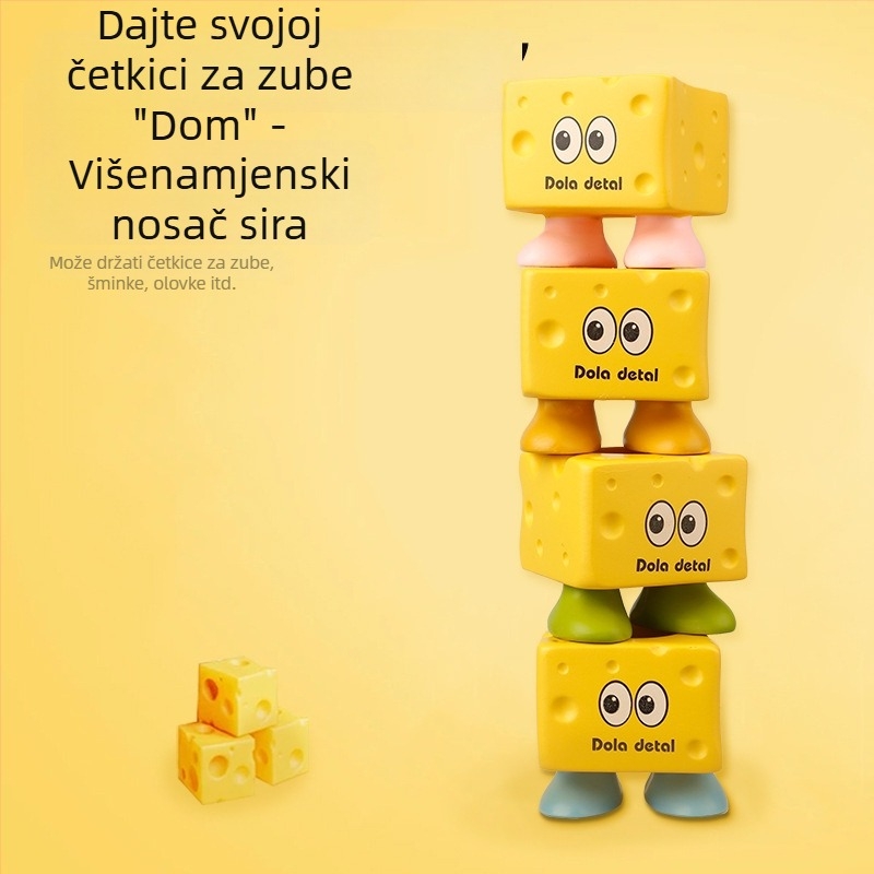 Držač četkice za djecu – oblik sira, od smole, montaža bez bušenja, skladištenje, mogućnost tiskanja logotipa