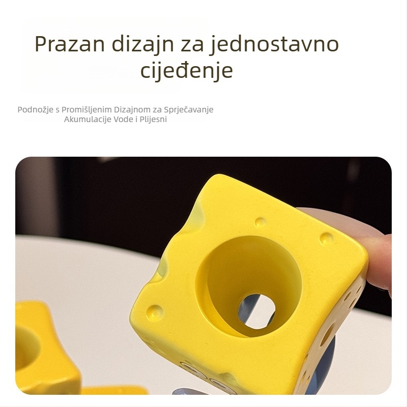 Držač četkice za djecu – oblik sira, od smole, montaža bez bušenja, skladištenje, mogućnost tiskanja logotipa