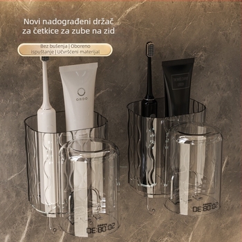 Zidni držač za čašice i četkice, plastični, lagani luksuzni dizajn, bez bušenja, s odvodenim pladnjem