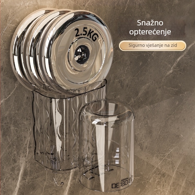 Zidni držač za čašice i četkice, plastični, lagani luksuzni dizajn, bez bušenja, s odvodenim pladnjem