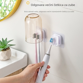 Zidni držač četkica za zube s čašom za ispiranje usta — set bez bušenja