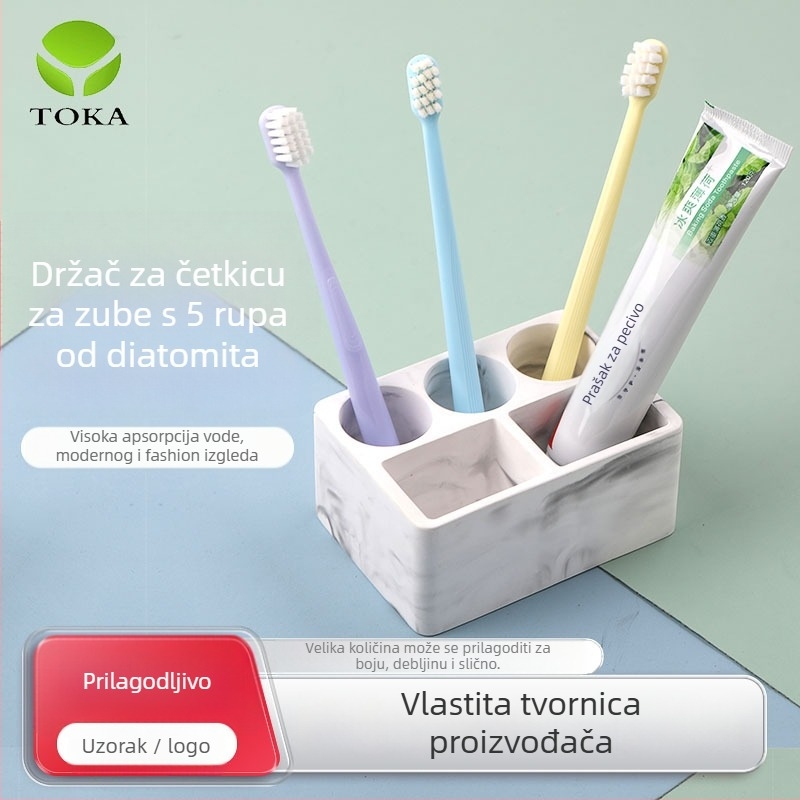 Držač četkica za zube od diatomitnog gipsa, upijajući, kreativno skladištenje za pranje, tiskanje logotipa, mogućnost prilagodbe