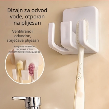 Integrirani držač četkica za zube, zidni, bez bušenja, dvostruka odjeljka za električne četkice