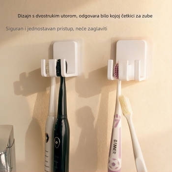 Integrirani držač četkica za zube, zidni, bez bušenja, dvostruka odjeljka za električne četkice