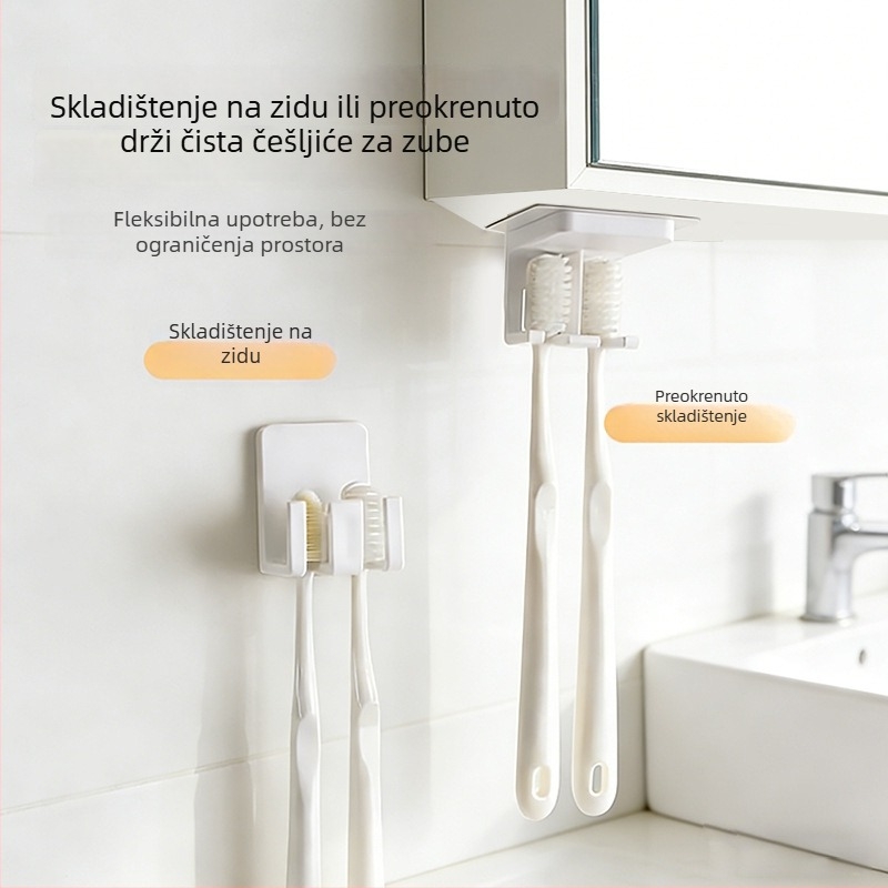Integrirani držač četkica za zube, zidni, bez bušenja, dvostruka odjeljka za električne četkice