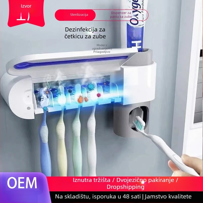 Pametan držač četkice za zube bez bušenja sa sterilizacijom i automatskim istiskivanjem zubne paste – plastični kupaonski ormarić