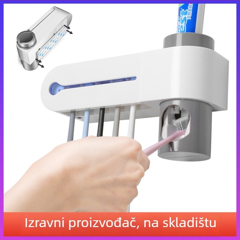 Pametan držač četkice za zube bez bušenja sa sterilizacijom i automatskim istiskivanjem zubne paste – plastični kupaonski ormarić
