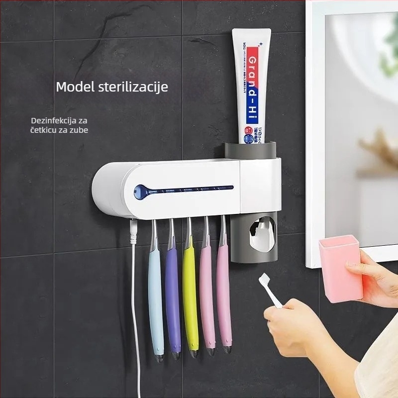 Pametan držač četkice za zube bez bušenja sa sterilizacijom i automatskim istiskivanjem zubne paste – plastični kupaonski ormarić