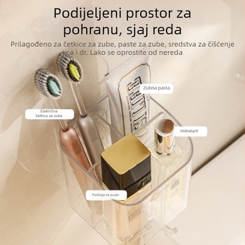Stalak za četkicu za zube na zid, PET materijal, 4 pretinca, skladištenje, bez bušenja