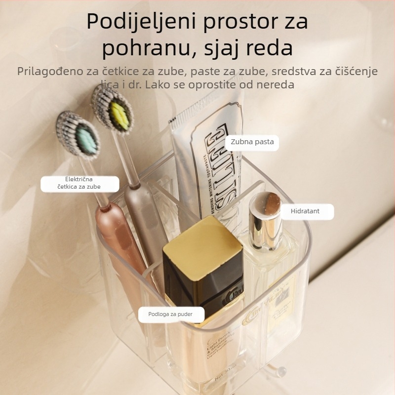 Stalak za četkicu za zube na zid, PET materijal, 4 pretinca, skladištenje, bez bušenja