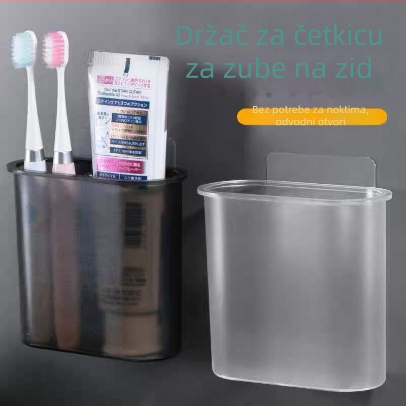 Zidni držač za četkice za zube i pastu za zube s odvodom, bez bušenja