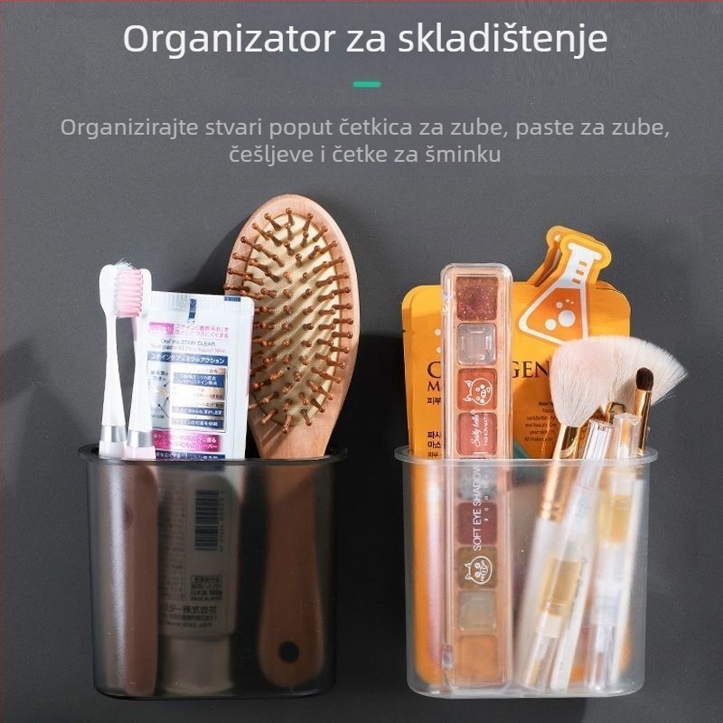 Zidni držač za četkice za zube i pastu za zube s odvodom, bez bušenja