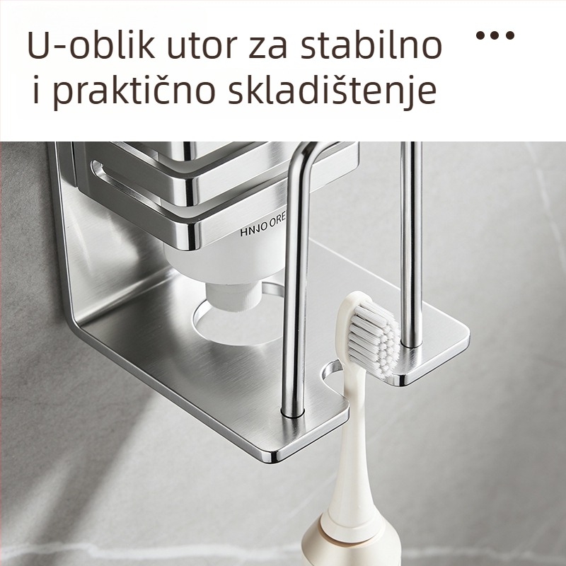 Zidni držač četkice za zube s čašom za ispiranje usta, s usisnom čašicom, metalni