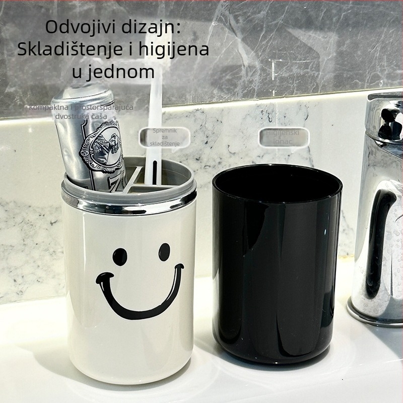Držač četkice za zube - putni, prijenosni 3-u-1 čašica za četkicu i čašica za ispiranje s spremnikom za pohranu, plastika, jednostavan stil