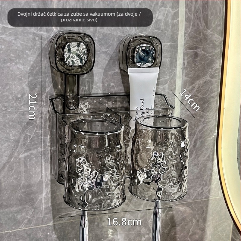 Držač za četkice za zube sa UV sterilizacijom, zidni usisni nosač, prilagodljiv, dolazi s čašom za četkice i držačem za pastu