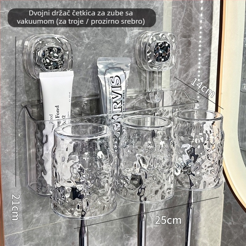 Držač za četkice za zube sa UV sterilizacijom, zidni usisni nosač, prilagodljiv, dolazi s čašom za četkice i držačem za pastu