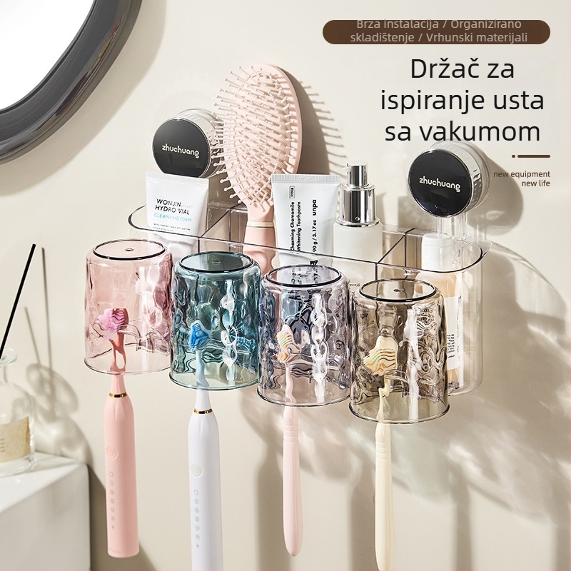Zidni držač četkica za zube s vakuumskim pričvršćivanjem, plastičan, s mogućnošću prilagođenog logotipa