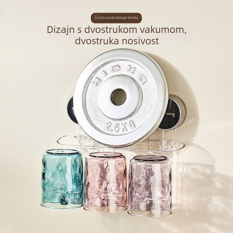 Zidni držač četkica za zube s vakuumskim pričvršćivanjem, plastičan, s mogućnošću prilagođenog logotipa