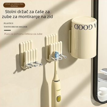Zidni držač za električne četkice za zube, bez bušenja, plastični, s čašom za ispiranje, Thunder brend