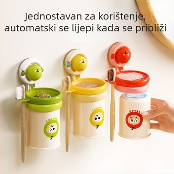 Zidni držač četkice za zube s usisnom čašom za ispiranje usta - ABS plastika