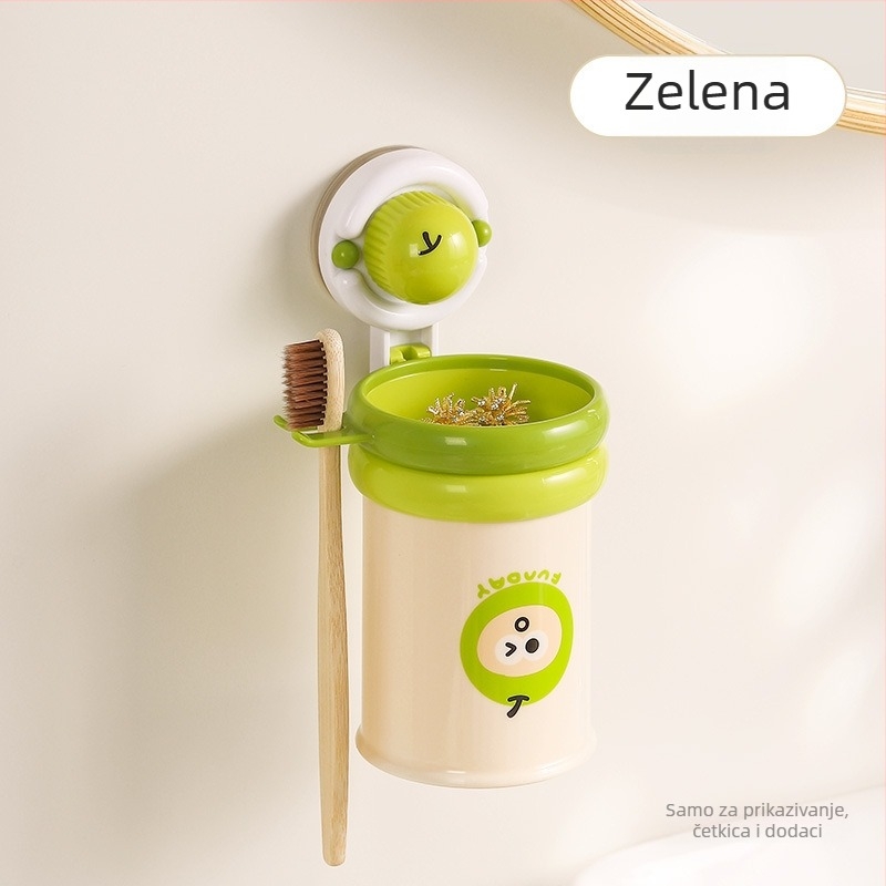 Zidni držač četkice za zube s usisnom čašom za ispiranje usta - ABS plastika