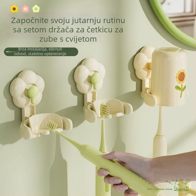 Set držača četkice za zube sa suction cupom za kupaonicu, ABS, bez bušenja, s čašicom za ispiranje, 90 komada