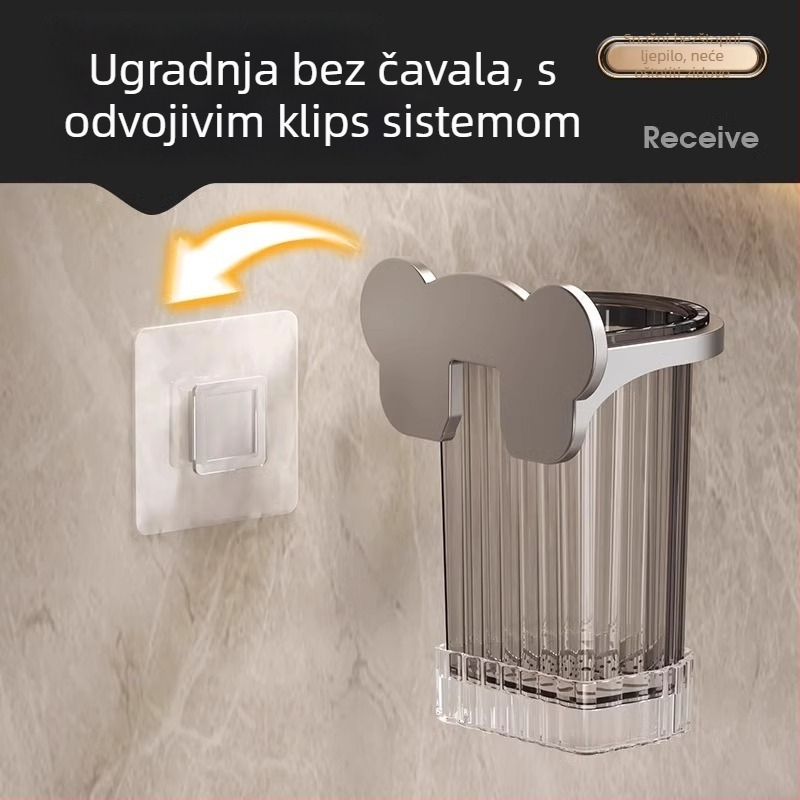 Držač četkica za zube, zidni držač, bez bušenja, plastični, s odvodom i spremnikom za pohranu