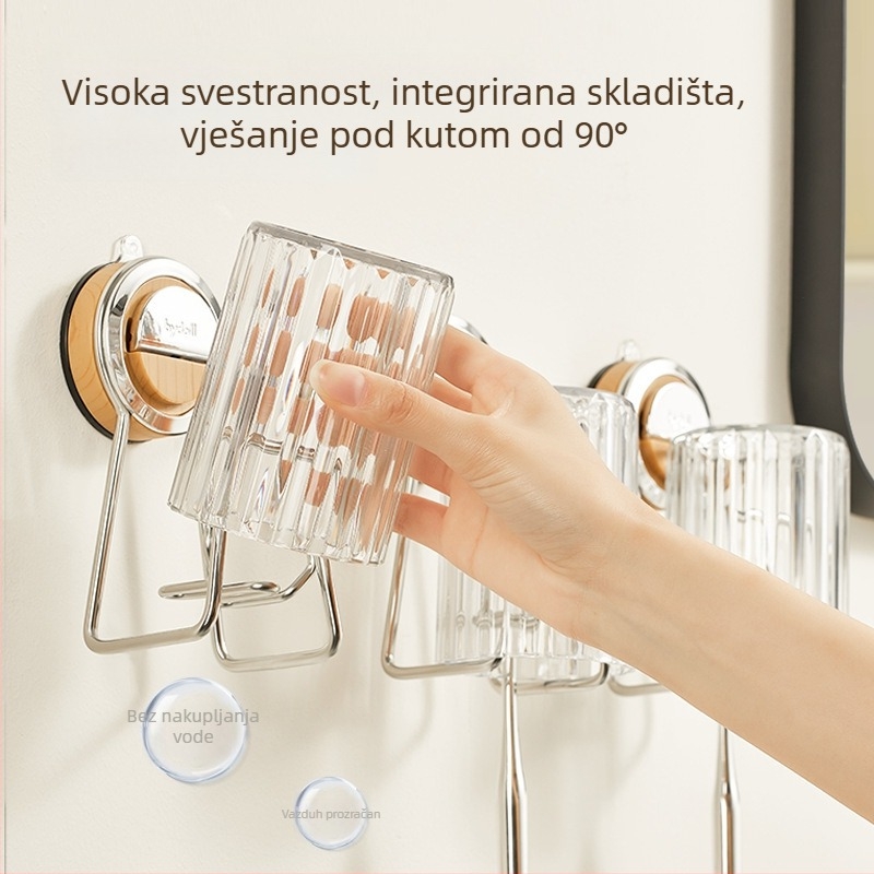 Zidni držač za električnu četkicu za zube s usisnom čašom, metalna konstrukcija, kompatibilan s čašom za ispiranje usta