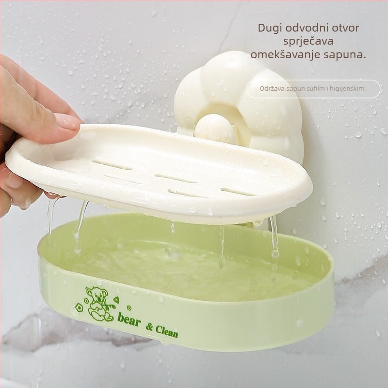 Zidni držač sapuna s vakuumskom i odvodnim pladnjem – ABS materijal