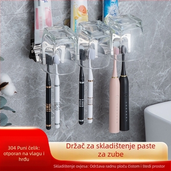Držač za pastu i četkicu od 304 nehrđajućeg čelika, zidni držač s usisnom čašom, bez bušenja