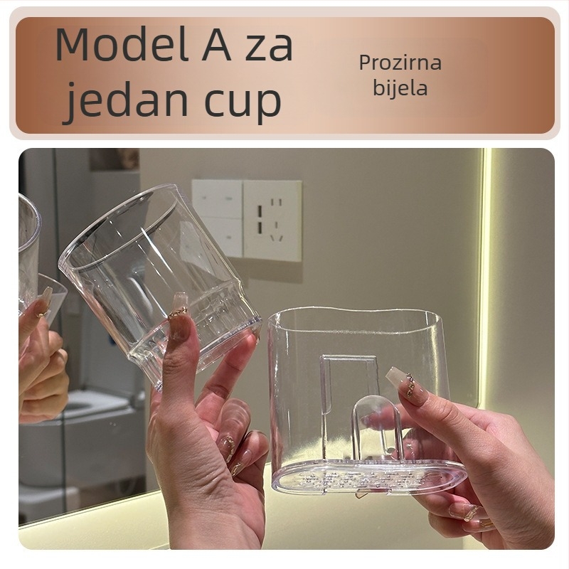 Držač za četkice za zube s usisnom čašom, zidni bez bušenja, plastični, za četkice i čašu za ispiranje