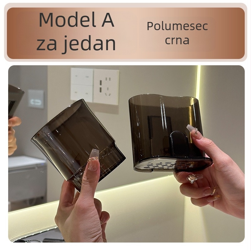 Držač za četkice za zube s usisnom čašom, zidni bez bušenja, plastični, za četkice i čašu za ispiranje