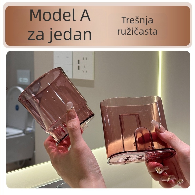 Držač za četkice za zube s usisnom čašom, zidni bez bušenja, plastični, za četkice i čašu za ispiranje
