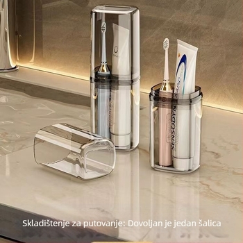 Putni organizator držača četkice za zube s čašom za ispiranje usta — plastični, drugi način vješanja, paket od 9 kom, mogućnost prilagodbe, licencirana privatna marka