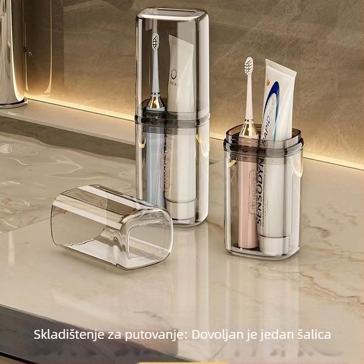 Putni organizator držača četkice za zube s čašom za ispiranje usta — plastični, drugi način vješanja, paket od 9 kom, mogućnost prilagodbe, licencirana privatna marka