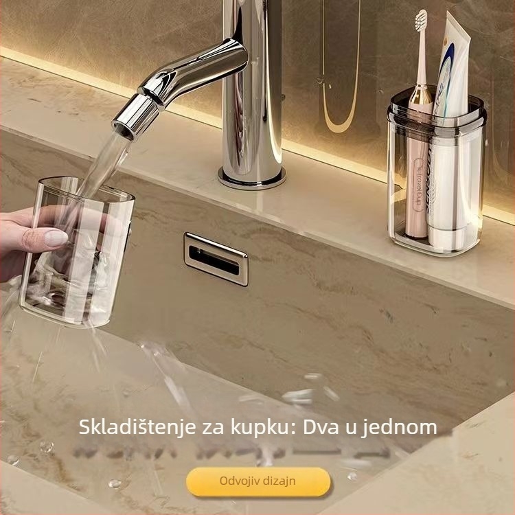 Putni organizator držača četkice za zube s čašom za ispiranje usta — plastični, drugi način vješanja, paket od 9 kom, mogućnost prilagodbe, licencirana privatna marka