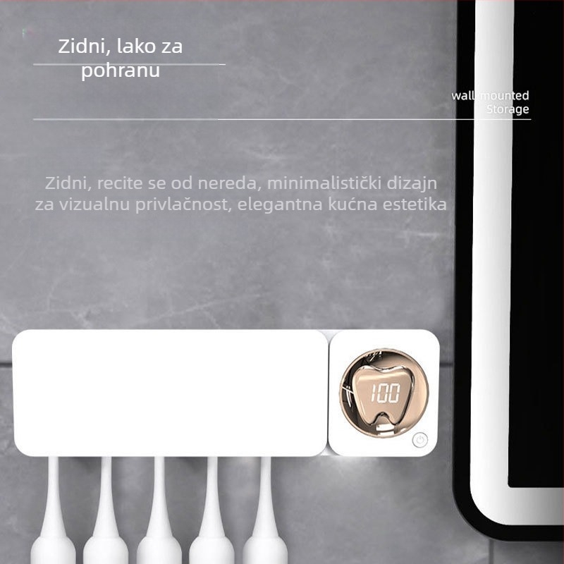 Držač za četkice za zube s UV sterilizacijom, automatska dezinfekcija, zidna montaža bez bušenja (Es901a)