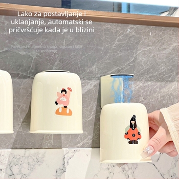 Zidni držač četkica za zube, bez bušenja, plastičan, s držačem za čašu za ispiranje usta