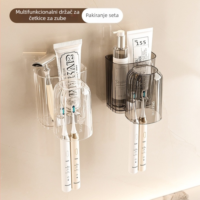 Držač četkica za zube na zidu – bez bušenja, plastični, elegantan set