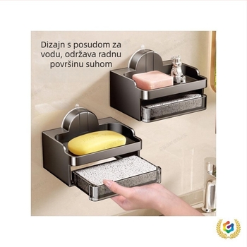 Zidni držač sapuna s odvodom vode, Space aluminij, prostor za pohranu