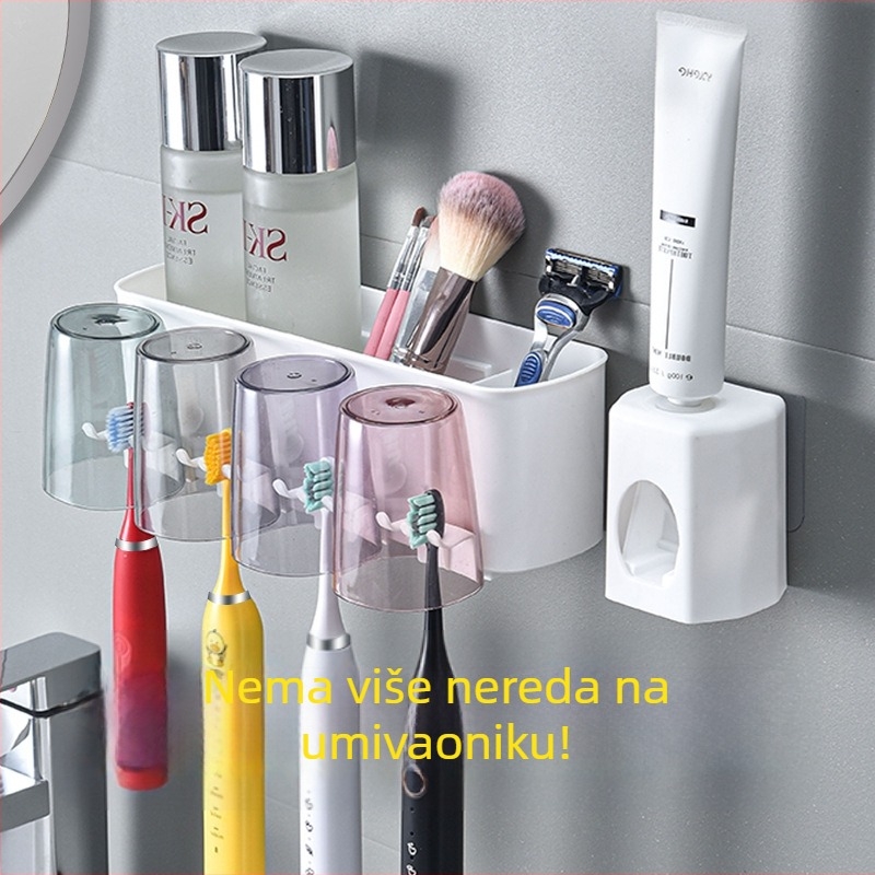 Držač četkica za zube s mogućnošću skladištenja i istiskivanja paste, bez bušenja, plastika, Anoxin