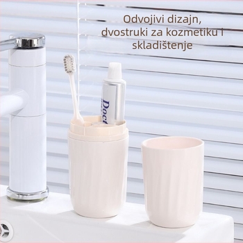Držač četkica za zube s 3 pretinca – plast, putni set 2u1 za ispiranje usta i skladištenje