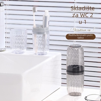 Držač četkica za zube s 3 pretinca – plast, putni set 2u1 za ispiranje usta i skladištenje