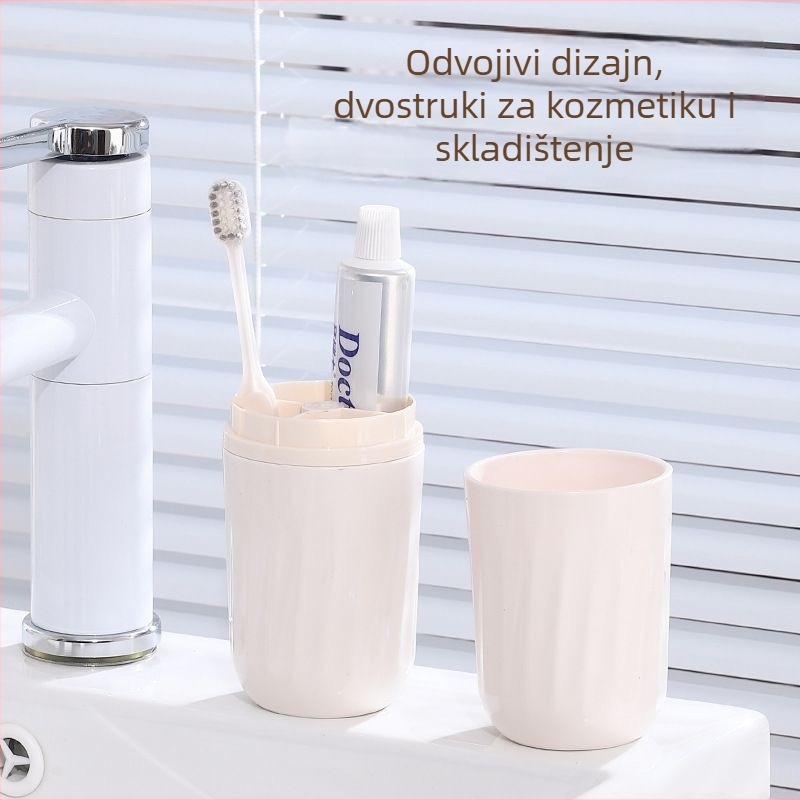 Držač četkica za zube s 3 pretinca – plast, putni set 2u1 za ispiranje usta i skladištenje