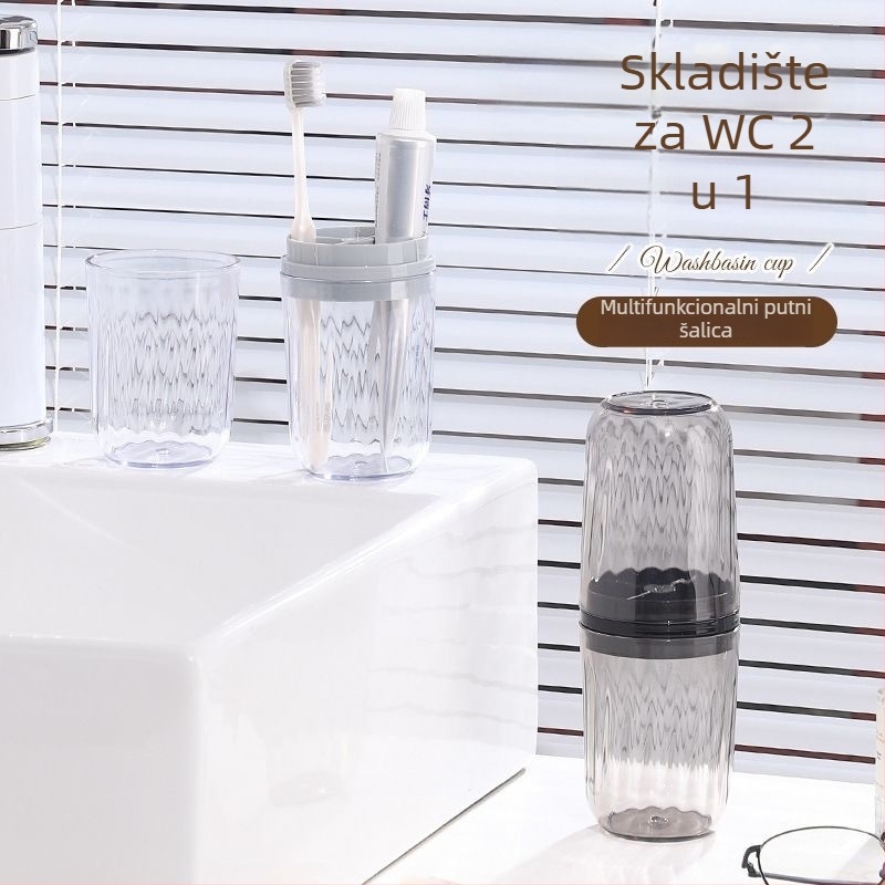 Držač četkica za zube s 3 pretinca – plast, putni set 2u1 za ispiranje usta i skladištenje