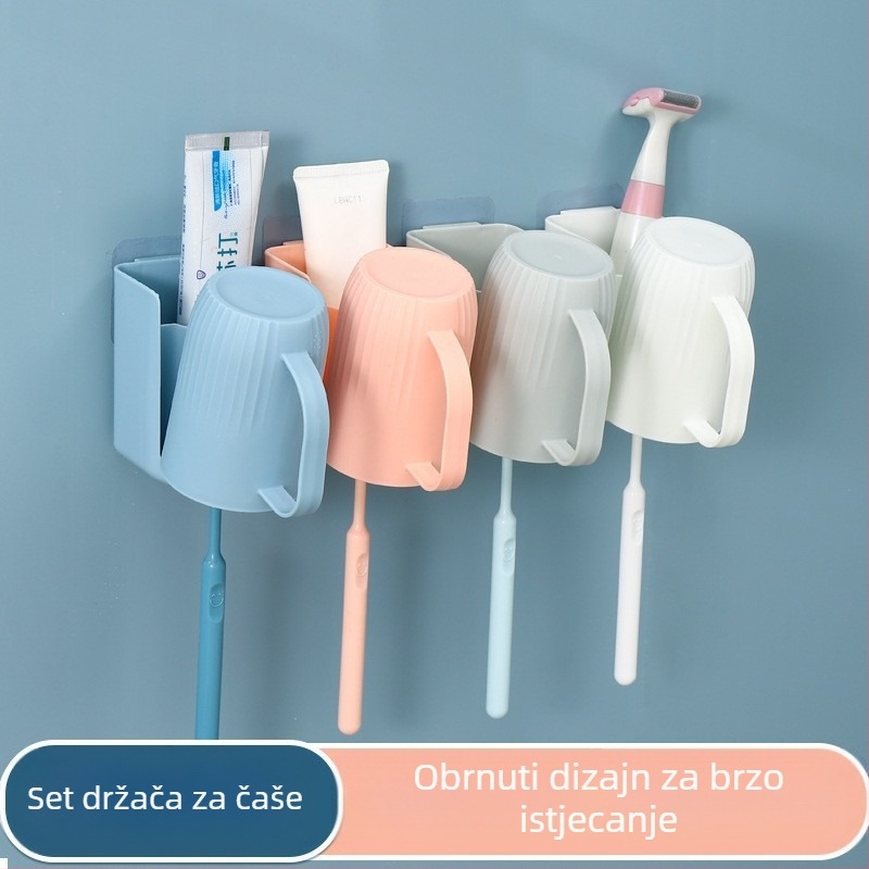Držač četkica za zube na zidu s usisnim držačem čaše – bez bušenja, plastični kupaonski organizator za četkicu i čašu