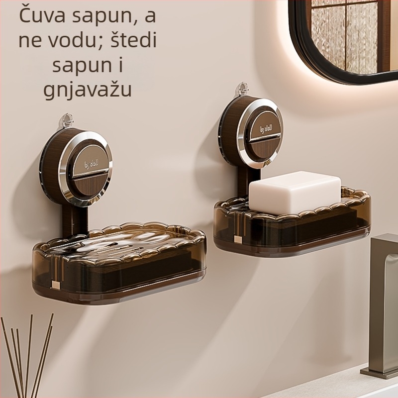 Plastična posuda za sapun s usisnom čašicom i odvodom — jednostruka, bez poklopca
