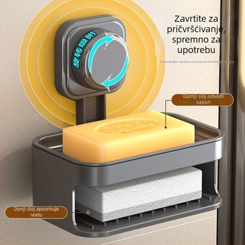 Plastični zidni držač sapuna s usisnom čašom, dvostruki sloj, bez bušenja