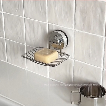 Zidni sapunik s vakuumskim pričvršćivanjem, od nehrđajućeg čelika, s mrežastim odvodenim policom