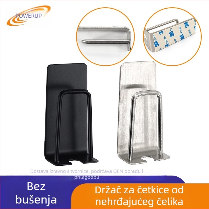 Držač četkica za zube od nehrđajućeg čelika 304, zidni, bez bušenja, 1 pretinac, s ispisanim logotipom